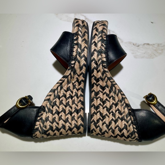 🥳🥳 COACH Kit Espadrilles, Black leather Wedge Peep Toe Platform Sandal Size 6 - Picture 8 of 12